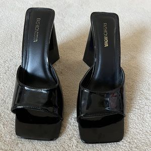 Black Patent Leather Trendy Fashion Nova Block Heels